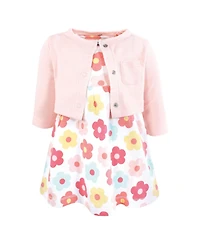 Hudson Baby Girls Cotton Dress and Cardigan Set, Cheerful Flower