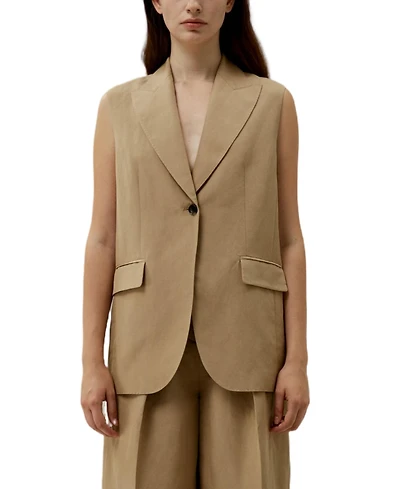 Single Button Sleeveless Lapel Blazer