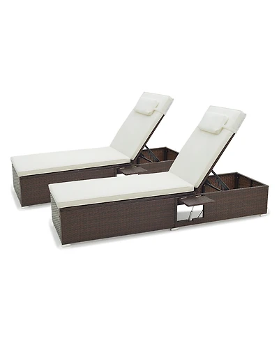 Gymax Chaise Lounge Set of 2 w/ 6-level Backrest Comfy Seat Cushion & Headrest Patio