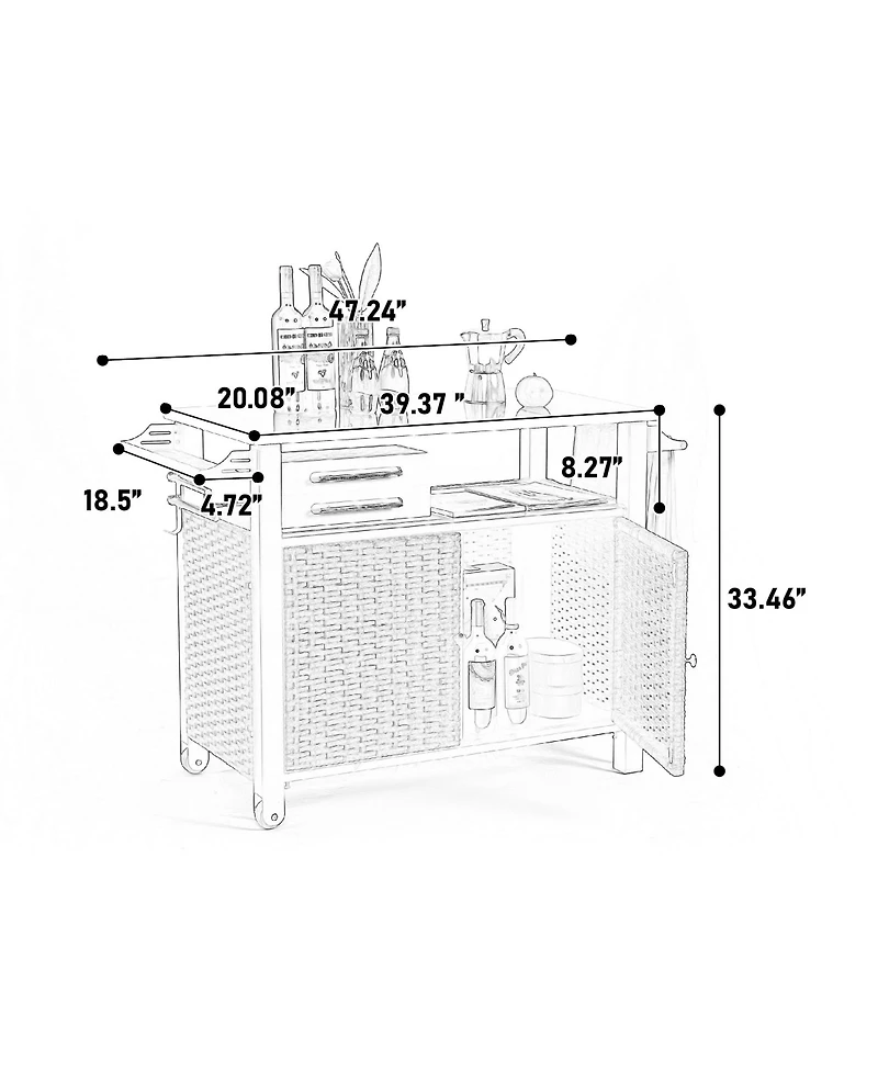 Mondawe Wicker Rolling Kitchen Cart with Stainless Top