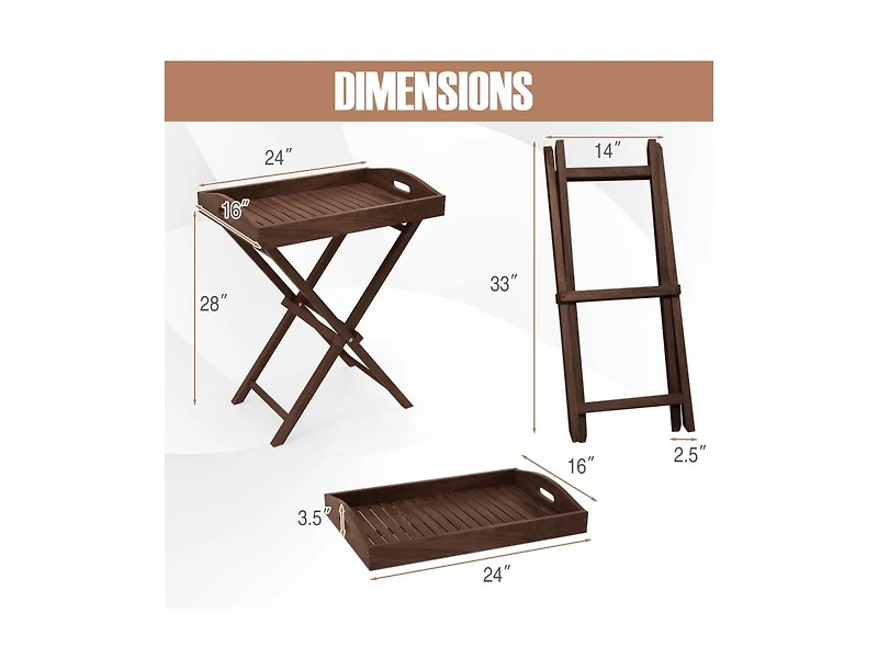 Tray Table with Removable Tray Top for Convenient Serving and Versatile Use on Patio and in Garden