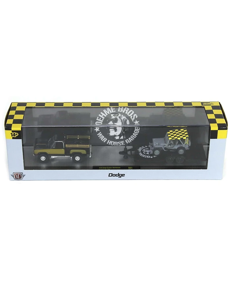 1/64 M2 1978 Dodge 100 Warlock 1944 Jeep Mb & Trailer Oehme Bros War Garage