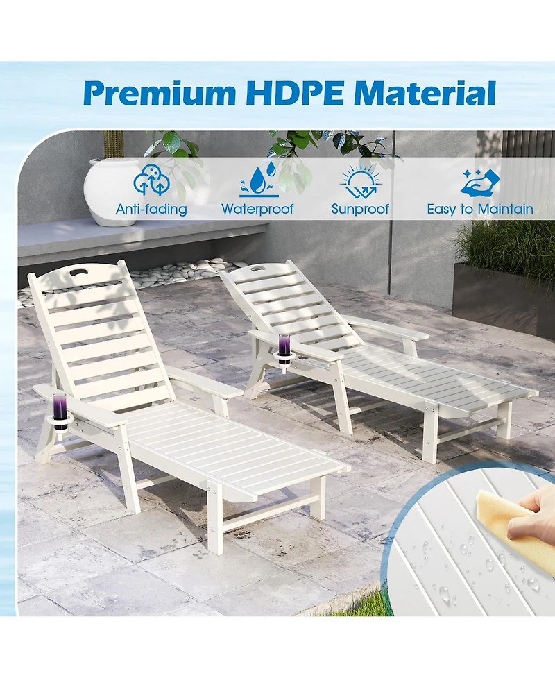 Gymax Patio Chaise Lounge Chair Hdpe Recliner w/ 4-Position Backrest Outdoor