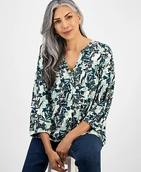 Style & Co Petite Margot Lily-Print Blouse, Exclusively at Macy's