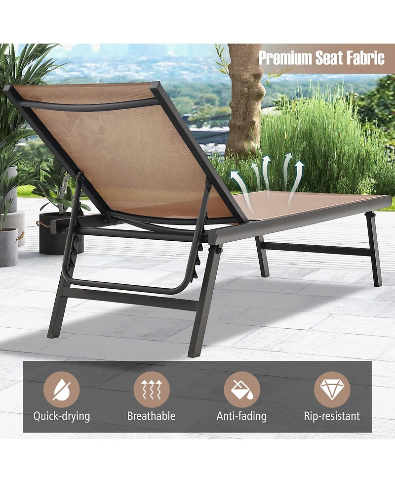 Gymax 3pcs Patio Chaise Lounge Set Aluminum Recliner Chair Table Outdoor Adjust