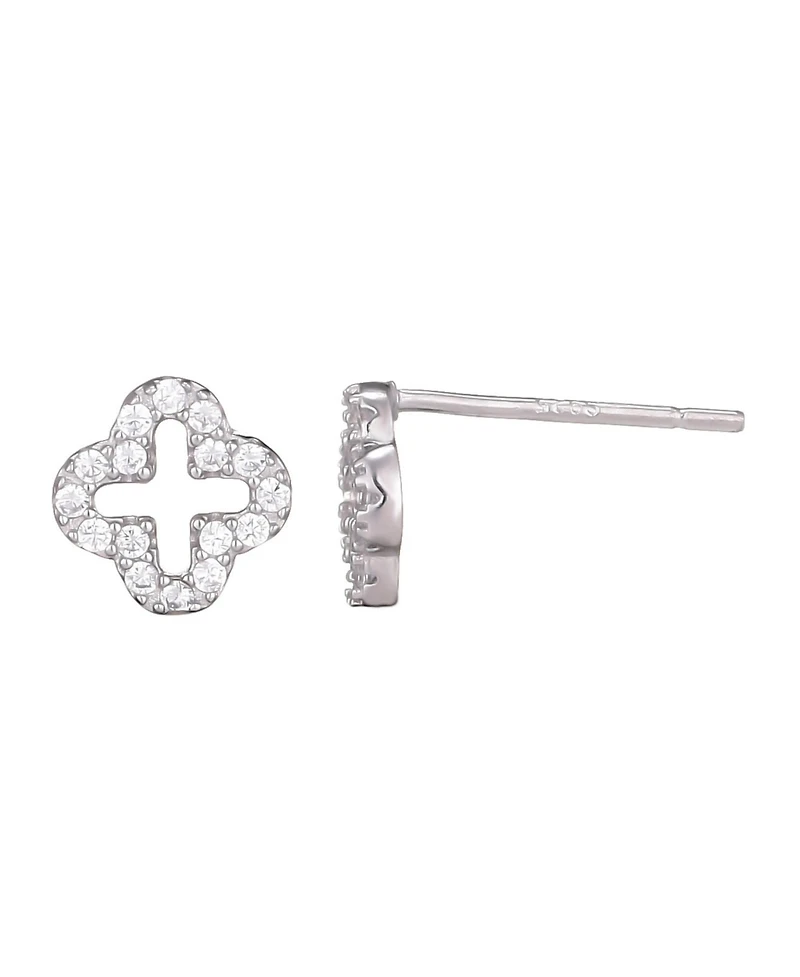 Adornia Fine .925 Sterling Silver Mini Clover Cz Outline Studs