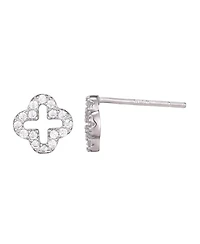 Adornia Fine .925 Sterling Silver Mini Clover Cz Outline Studs