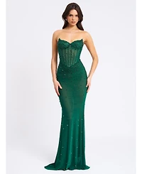 Miss Circle Women's Fatima Green Crystal Sleeveless Corset Mermaid Maxi Dress