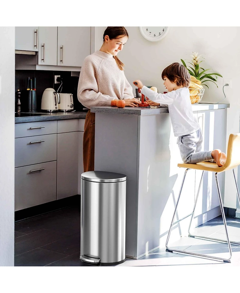 iTouchless SoftStep Stainless Steel Semi-Round Step Trash Can with AbsorbX Odor Filter Removable Inner Bucket