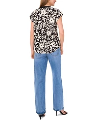 Vince Camuto Women's Floral-Print Split-Neck Cap-Sleeve Top