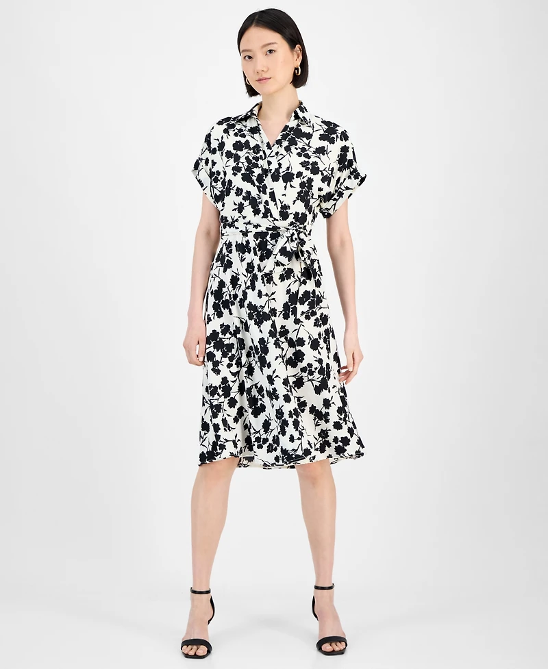 Robbie Bee Women's Printed Faux-Wrap Midi Dress