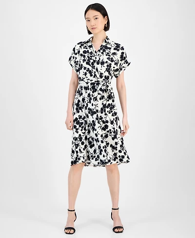Robbie Bee Women's Printed Faux-Wrap Midi Dress
