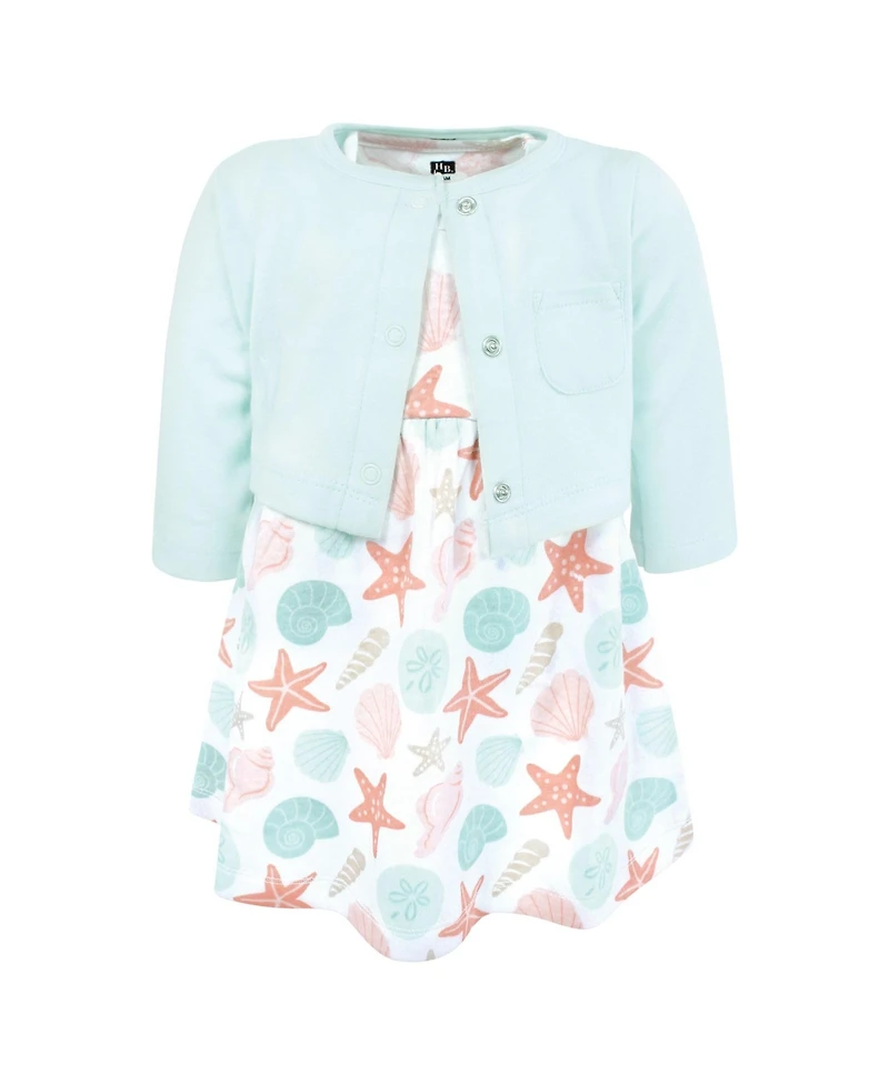 Hudson Baby Girls Cotton Dress and Cardigan Set, By The Sea