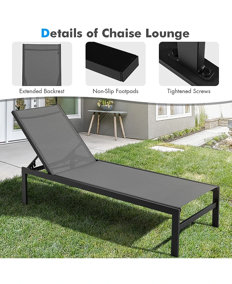 Gymax Patio Chaise Lounge Outdoor Adjustable Lounge Chair W/ 6-Position Backrest