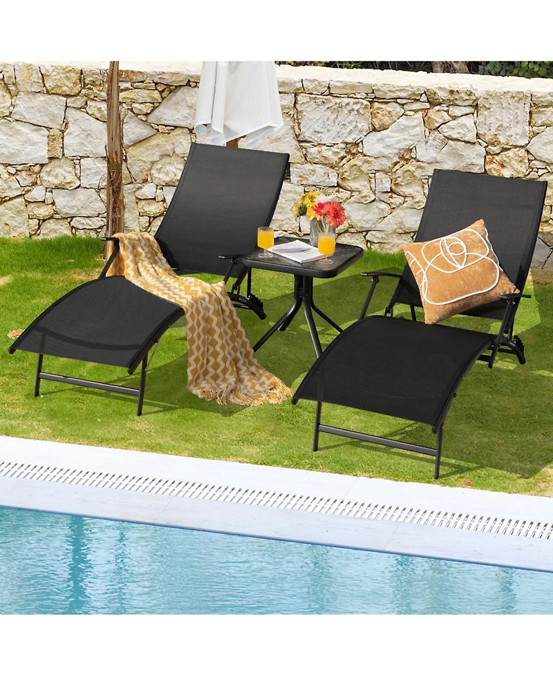 Gymax Set of 2 Foldable Patio Chaise Lounge w/ 5-level Backrest Outdoor Recliner Chair
