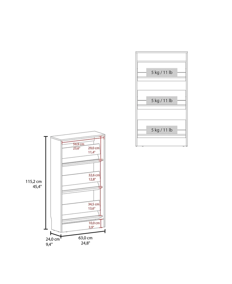 Crocker Shoe Rack, 3 Doors, Shelves, White