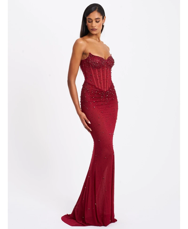 Miss Circle Women's Fatima Crystal Sleeveless Corset Mermaid Maxi Dress