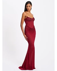Miss Circle Women's Fatima Crystal Sleeveless Corset Mermaid Maxi Dress
