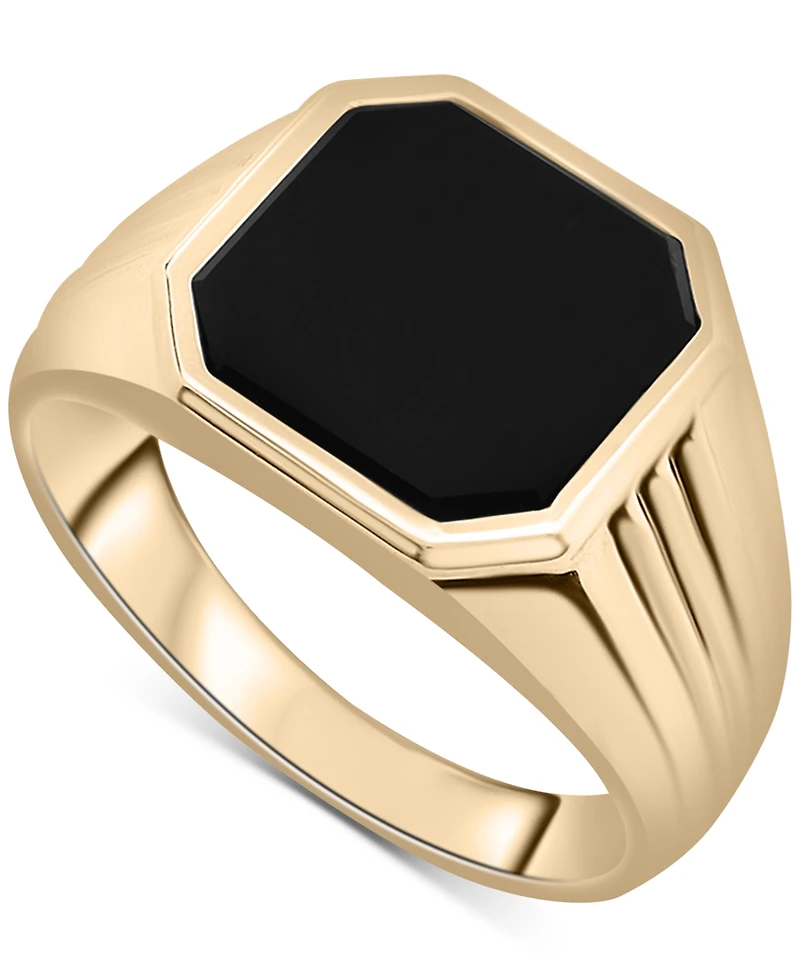 Macy's Men's 14k Gold Onyx Octagon Polished Ridged Ring