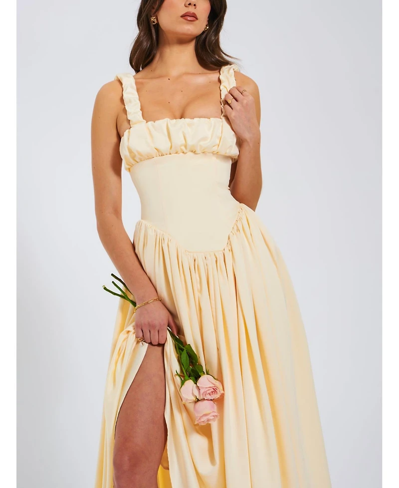 Miss Circle Women's Noreen Egg White Satin Drop Waist Maxi Sundress