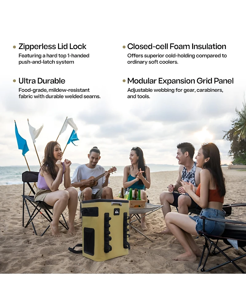Quiksilver Coastal Collection Zipperless 48-72H 5 Layer Insulated Sweat Free Backpack Cooler with Air Sealed Lid