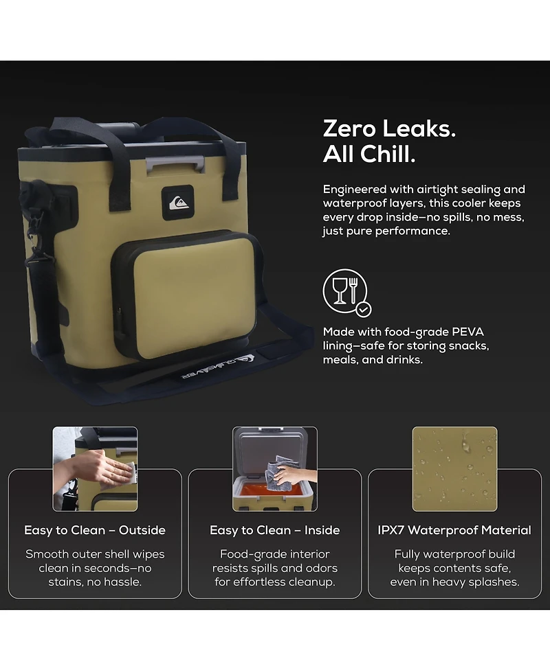 Quiksilver Coastal Collection 48-72H 5 Layer Insulated Zipperless Box Cooler with Adjustable Strap and Air Sealed Lid