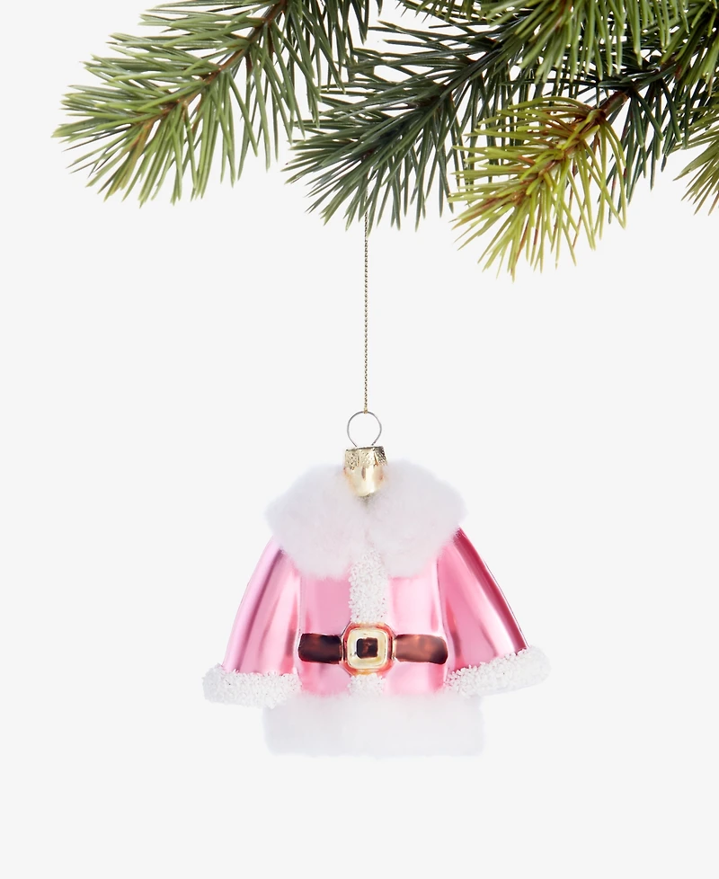 Holiday Lane Pastel Shine Glass Pink Santa Suit Ornament, Macy's Exclusive