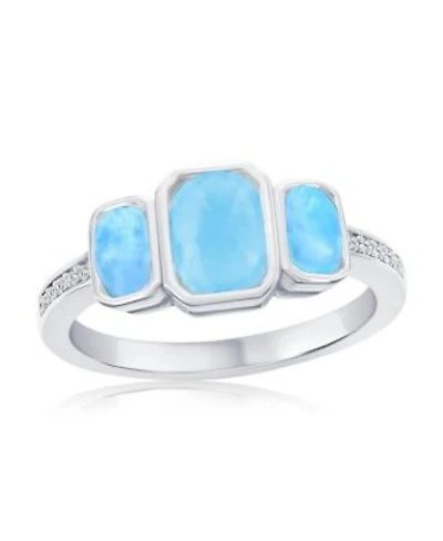 Sterling Silver Rectangle Larimar Cz Ring
