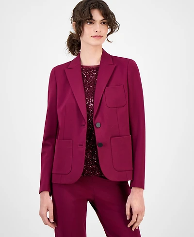 Anne Klein Women's Double-Button Triple-Pocket Peak-Lapel Jacket