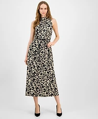 Anen Klein Women's Printed Belted Sleeveless Midi Dress