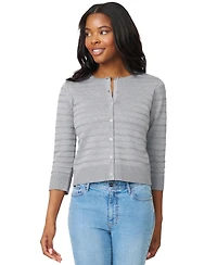 Melissa Paige Women's Ottoman-Rib 3/4-Sleeve Crewneck Cardigan