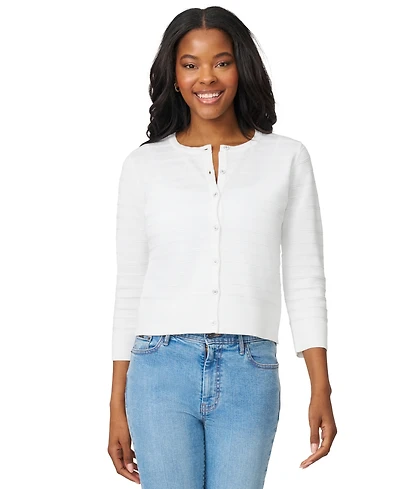 Melissa Paige Women's Ottoman-Rib 3/4-Sleeve Crewneck Cardigan