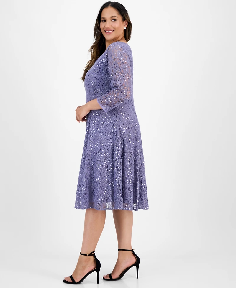 Sl Fashions Plus Size Sequined Lace Dress