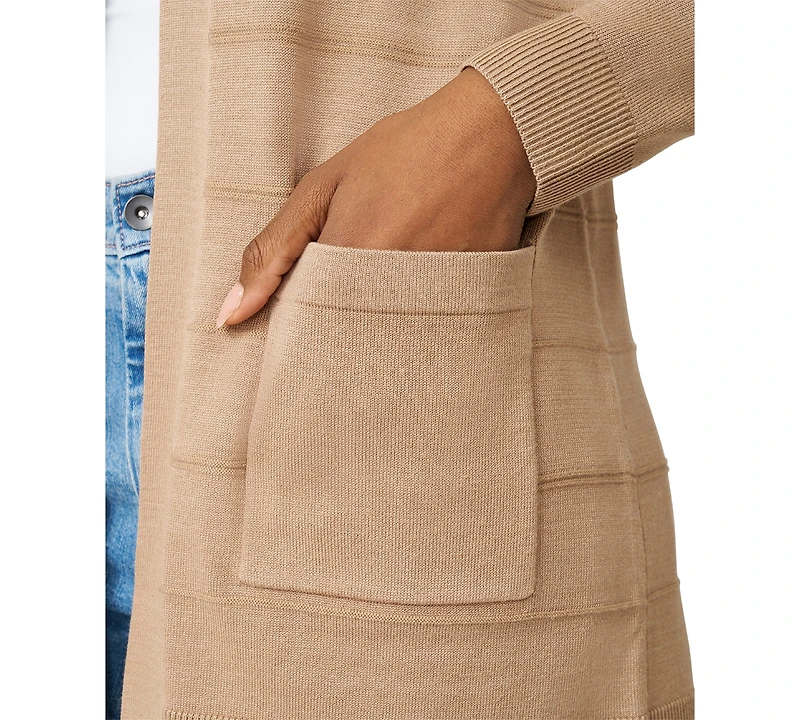 Melissa Paige Petite Textured-Stripe Open-Front Cardigan Sweater