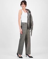 Anne Klein Women's Plaid Wide-Leg Mid-Rise Pants