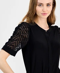 Anne Klein Women's Mixed-Media Puffed-Sleeve Blouse