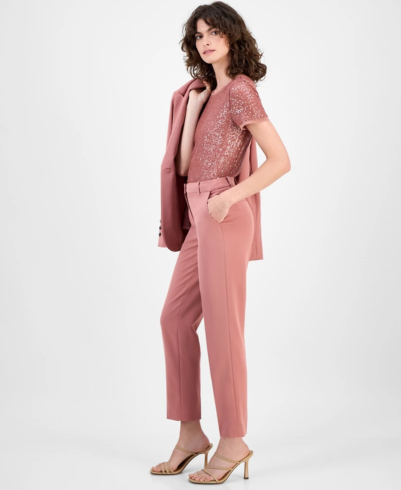 Anne Klein Women's Solid Straight-Leg Stretch Twill Ankle Pants