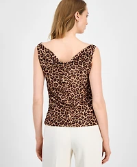 Anne Klein Women's Animal-Print Ruched Drape-Neck Tank Top