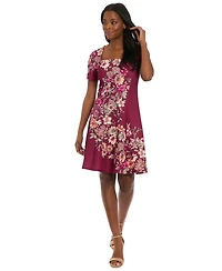 London Times Petite Short-Sleeve Floral A-Line Dress