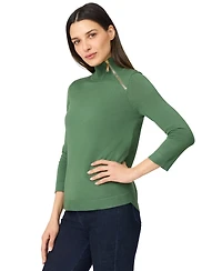 Melissa Paige Petite Mock Neck Asymmetric-Zip Sweater