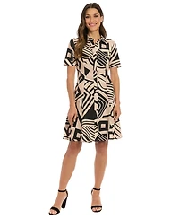 London Times Petite Collared Short-Sleeve A-Line Dress