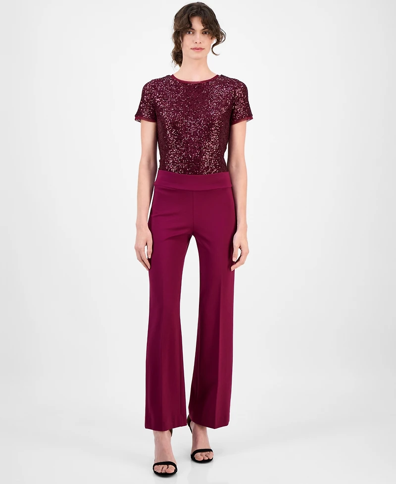 Anne Klein Women's Solid Wide-Leg Pull-On Compression Pants