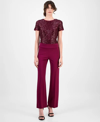 Anne Klein Women's Solid Wide-Leg Pull-On Compression Pants