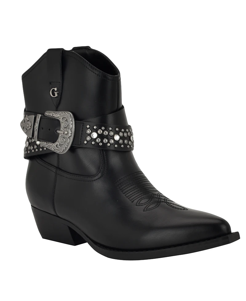 Guess Women's Lansly Embellished Buckle Western Booties
