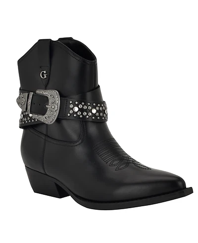 Guess Women's Lansly Embellished Buckle Western Booties