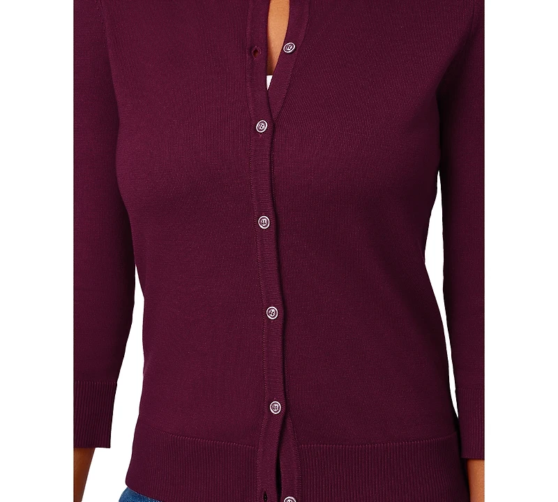 Melissa Paige Petite Crewneck 3/4-Sleeve Cardigan Sweater