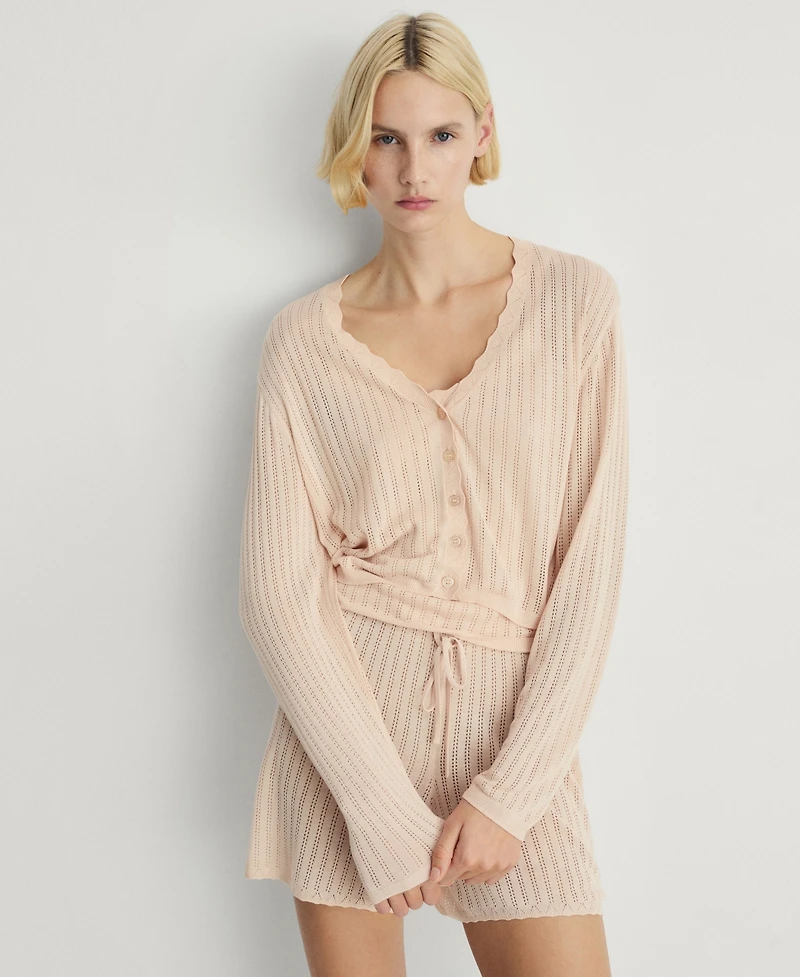 Mango Women's Openwork Detail Pajama Cardigan