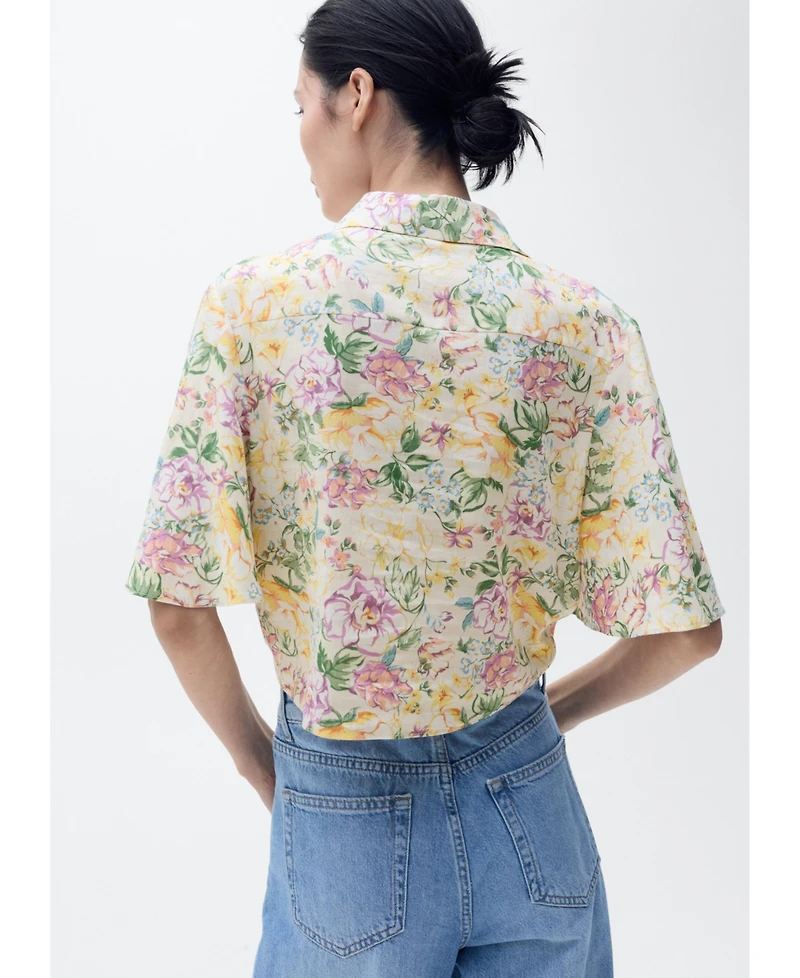 Mango Women's Knotted Floral Linen Shirt