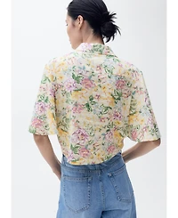 Mango Women's Knotted Floral Linen Shirt