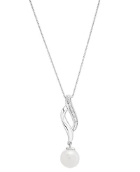 Cultured Freshwater Pearl (8mm) & Diamond Accent Swirl 18" Pendant Necklace in Sterling Silver